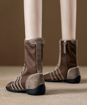 Classy Suede Splicing Boots Lace Up Brown Cowhide Leather