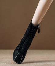 Classy Suede Splicing Boots Lace Up Brown Cowhide Leather