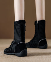 Classy Suede Splicing Boots Lace Up Brown Cowhide Leather