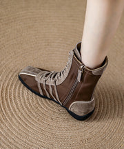 Classy Suede Splicing Boots Lace Up Brown Cowhide Leather
