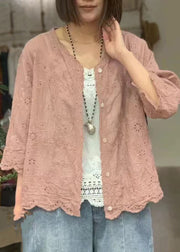 Classy Tea Green Embroidered Hollow Out Cotton Shirts Bracelet Sleeve