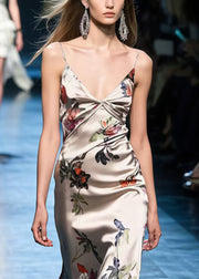 Classy V Neck Print Silk Cami Dresses Summer
