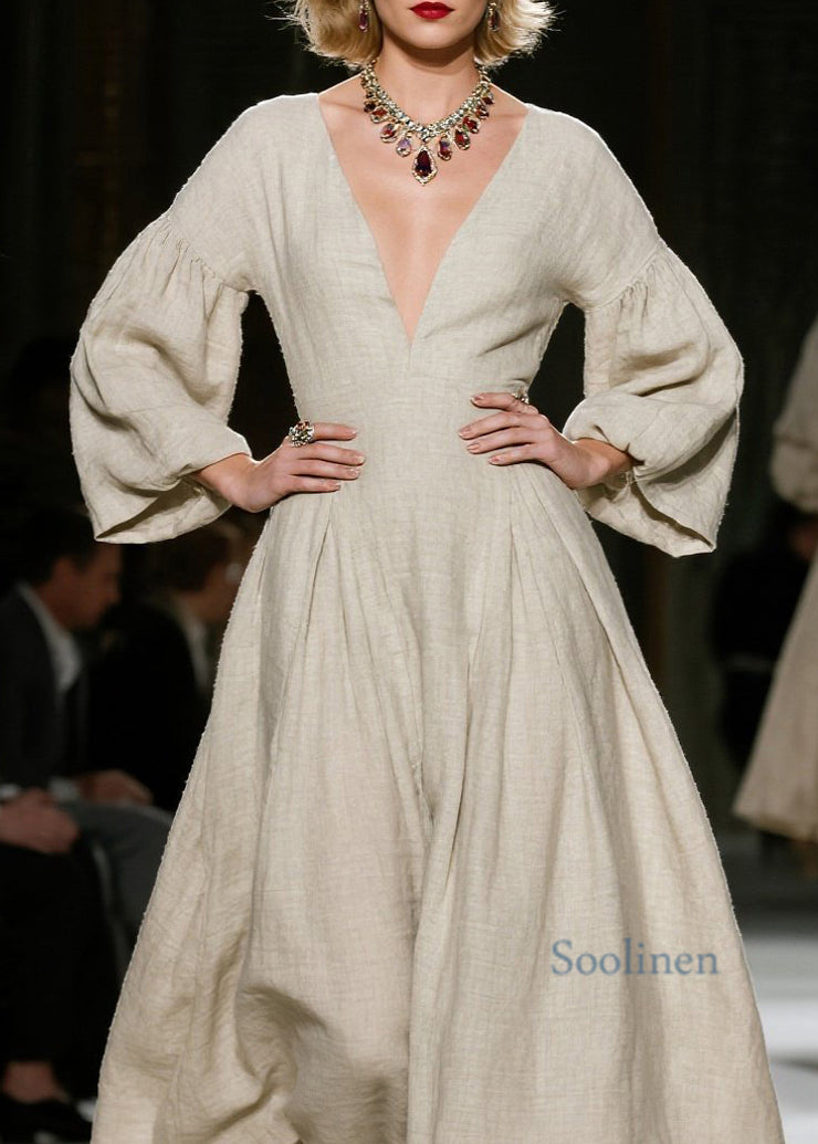 Classy V Neck Wrinkled Patchwork Cotton Dress Fall