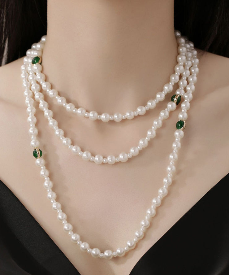 Classy White Alloy Agate Pearl Beading Gratuated Bead Necklace
