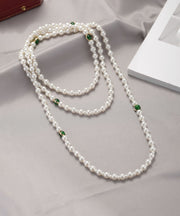Classy White Alloy Agate Pearl Beading Gratuated Bead Necklace