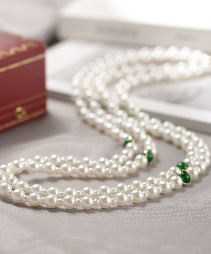Classy White Alloy Agate Pearl Beading Gratuated Bead Necklace