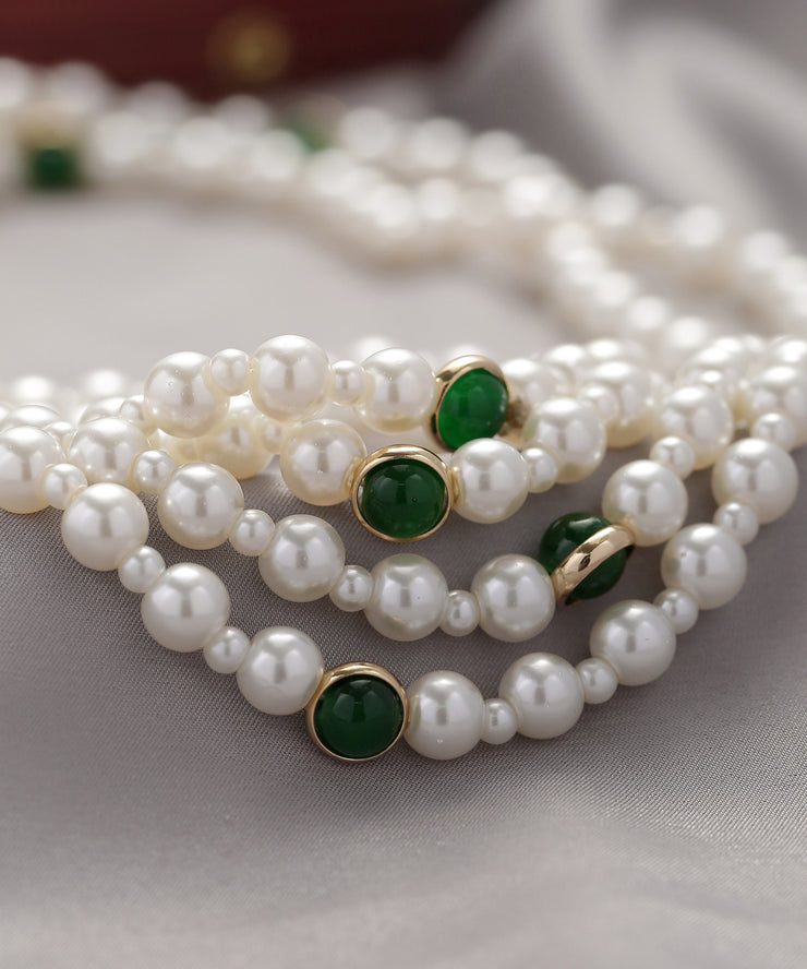 Classy White Alloy Agate Pearl Beading Gratuated Bead Necklace