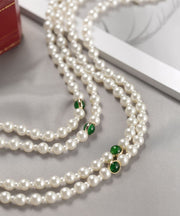 Classy White Alloy Agate Pearl Beading Gratuated Bead Necklace
