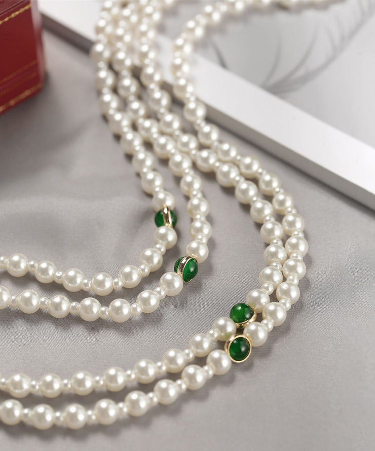 Classy White Alloy Agate Pearl Beading Gratuated Bead Necklace