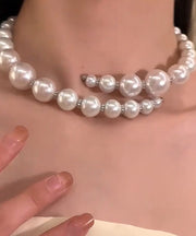 Classy White Alloy Asymmetrical Pearl Choker
