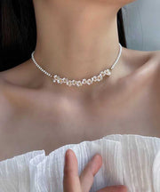 Classy White Alloy Pear Floral Gratuated Bead Necklace