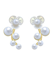 Classy White Alloy Pearl Floral Stud Earrings