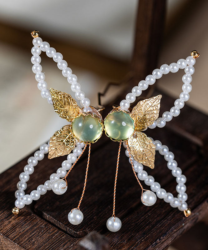 Classy White Alloy Pearl Resin Tassel Hairpin