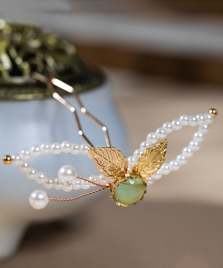 Classy White Alloy Pearl Resin Tassel Hairpin