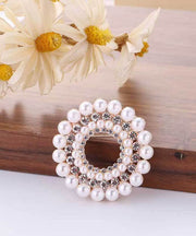 Classy White Alloy Pearl Zircon Floral Brooches