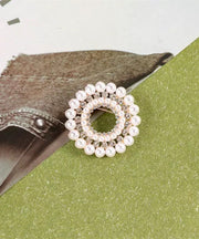 Classy White Alloy Pearl Zircon Floral Brooches
