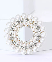 Classy White Alloy Pearl Zircon Floral Brooches