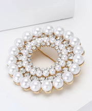Classy White Alloy Pearl Zircon Floral Brooches