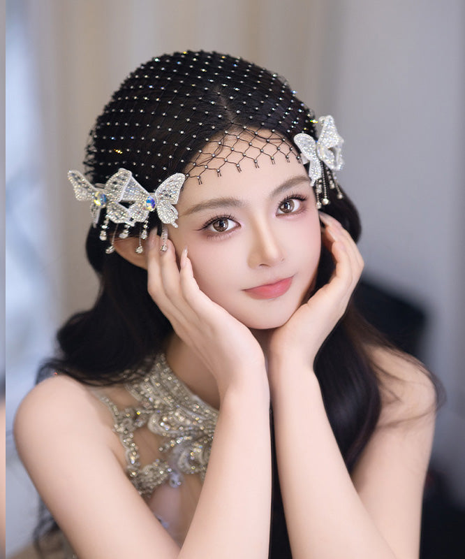 Classy White Alloy Tulle Zircon Butterfly Hairpin