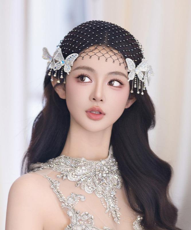 Classy White Alloy Tulle Zircon Butterfly Hairpin