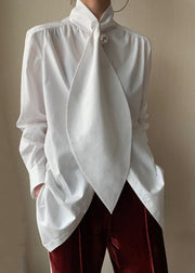 Classy White Bow Patchwork Cotton Shirts Spring