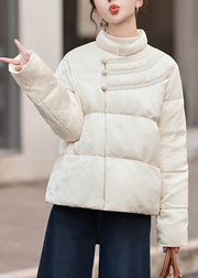 Classy White Chinese Button Jacquard Duck Down Down Coats Winter