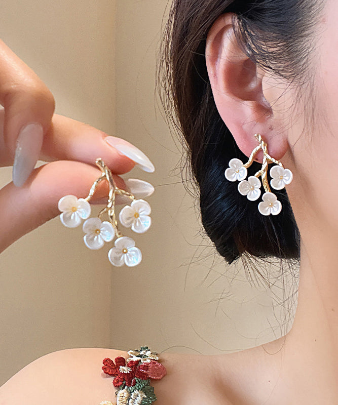 Classy White Copper Alloy Resin Peach Blossom Stud Earrings
