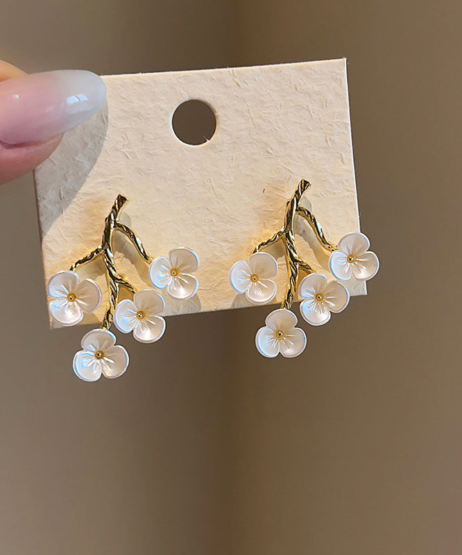 Classy White Copper Alloy Resin Peach Blossom Stud Earrings