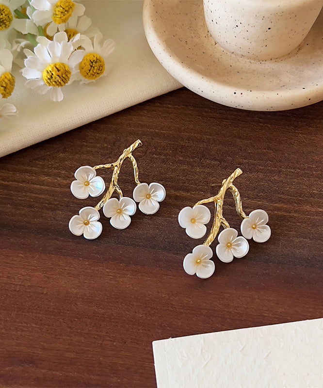 Classy White Copper Alloy Resin Peach Blossom Stud Earrings