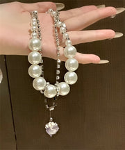 Classy White Copper Alloy Zircon Pearl Gratuated Bead Necklace