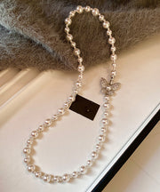 Classy White Copper Overgild Zircon Pearl Butterfly Gratuated Bead Necklace