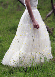 Classy White Daisy Print Exra Large Hem Tulle Beach Skirt Spring