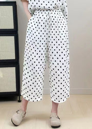 Classy White Oversized Dot Print Linen Wide Leg Pants Summer