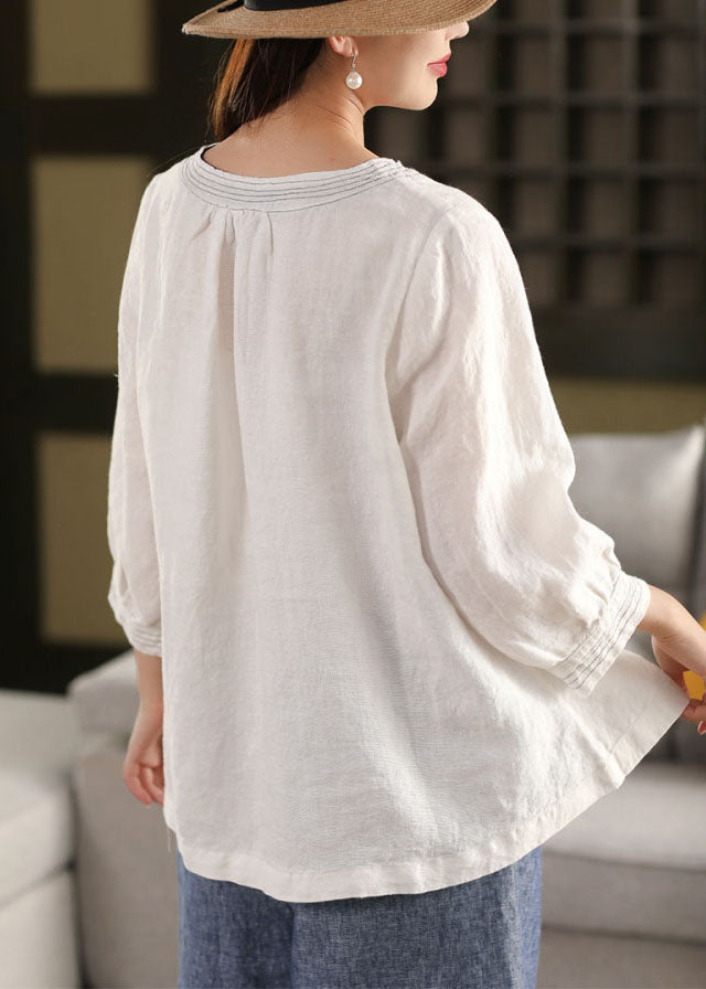 Classy White Oversized Linen Shirt Tops Fall