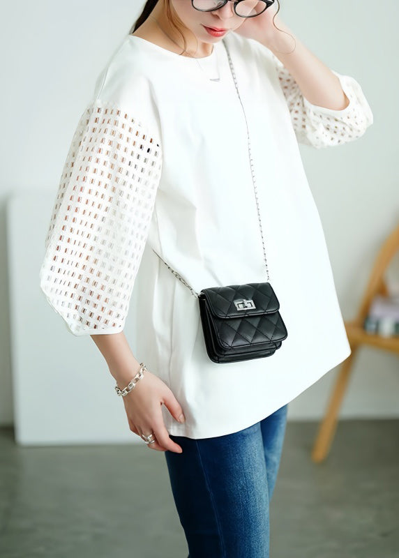 Classy White Oversized Patchwork Hollow Out Cotton Tank Tops Summer