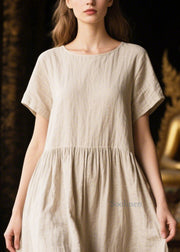 Classy White Oversized Patchwork Linen Long Dresses Summer