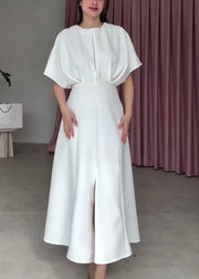 Classy White Patchwork Long Dresses Short Sleeve