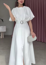 Classy White Patchwork Long Dresses Short Sleeve