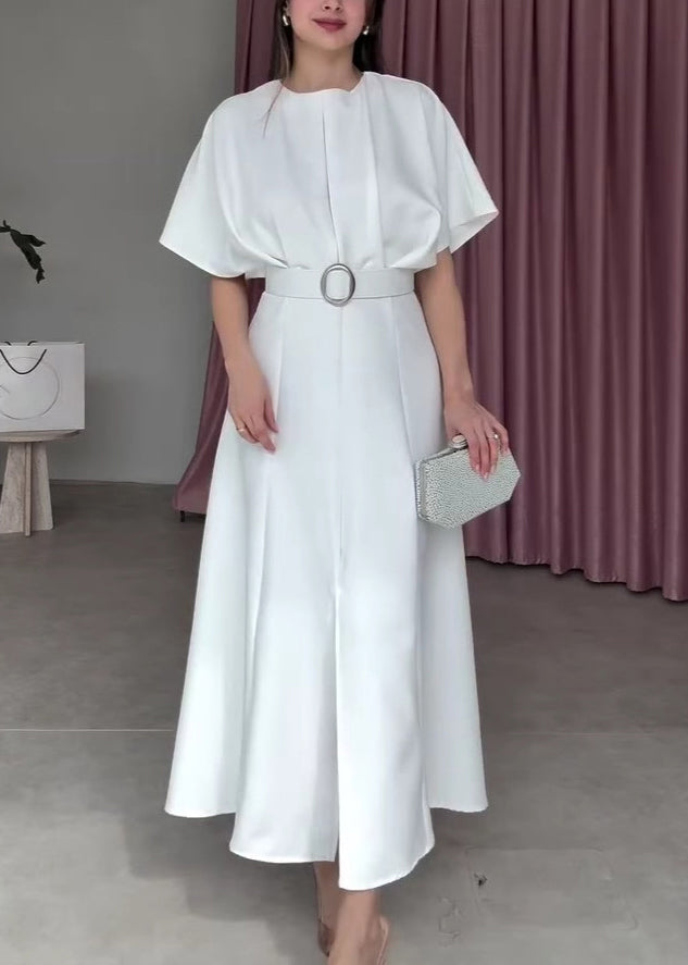 Classy White Patchwork Long Dresses Short Sleeve