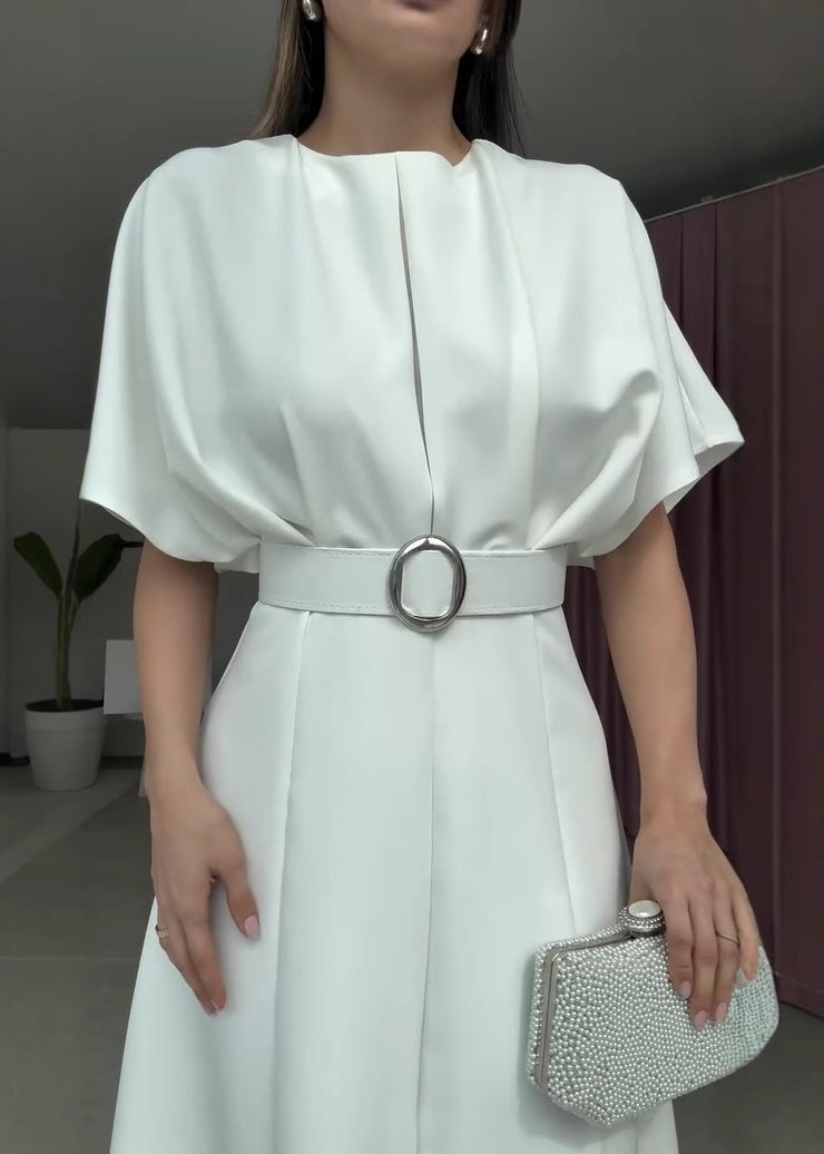Classy White Patchwork Long Dresses Short Sleeve