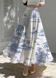 Classy White Print Draping Chiffon Holiday Skirts Summer