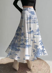 Classy White Print Draping Chiffon Holiday Skirts Summer