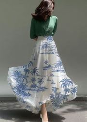 Classy White Print Draping Chiffon Holiday Skirts Summer
