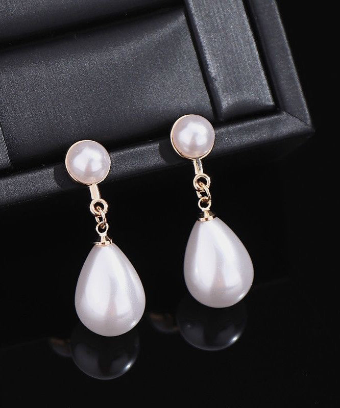 Classy White Sterling Silver Pearl Water Drop Drop Earrings