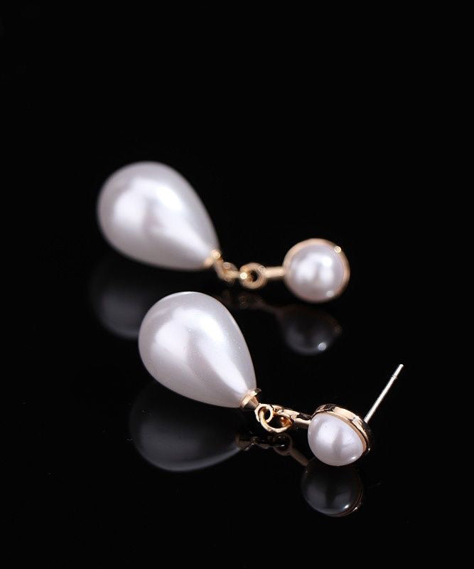 Classy White Sterling Silver Pearl Water Drop Drop Earrings