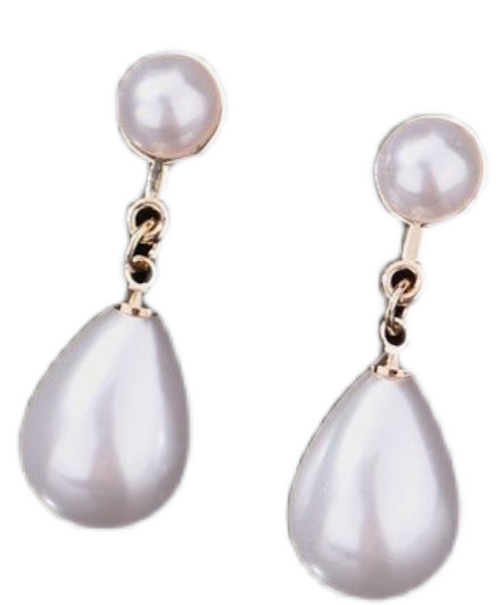 Classy White Sterling Silver Pearl Water Drop Drop Earrings