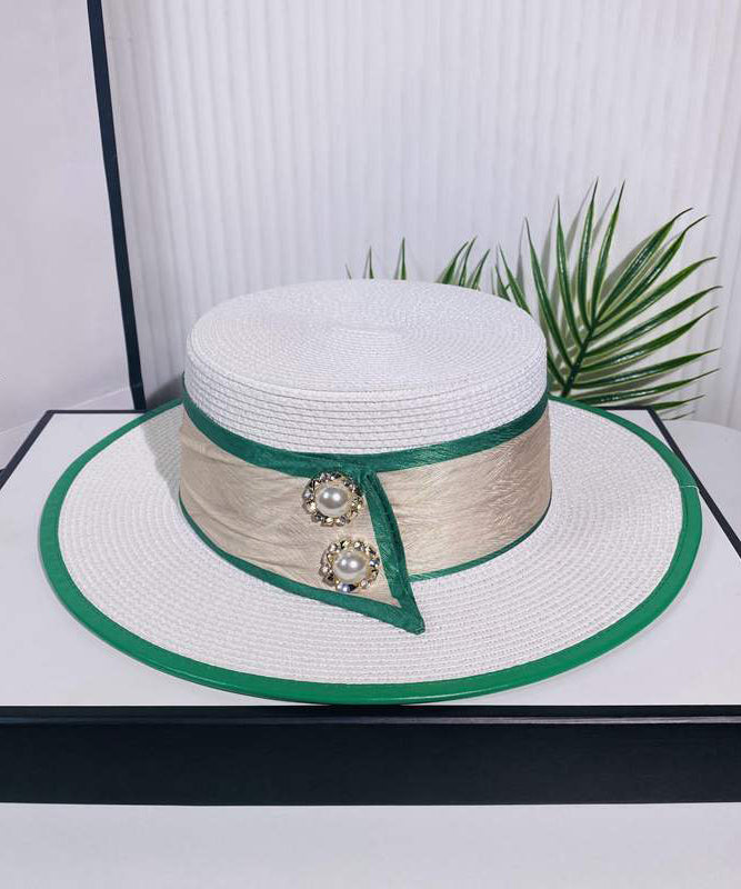 Classy White Versatile Silk Pearl Straw Woven Cloche Hat Summer
