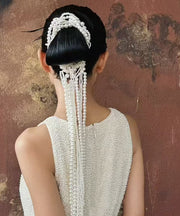 Classy White Weave Pearl Tassel Hairpin