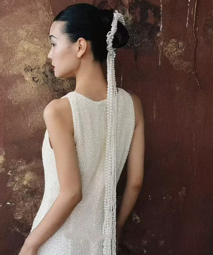 Classy White Weave Pearl Tassel Hairpin