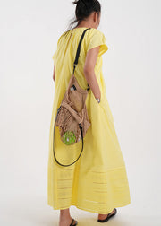 Classy Yellow Embroidered Hollow Out Cotton Holiday Dress Summer